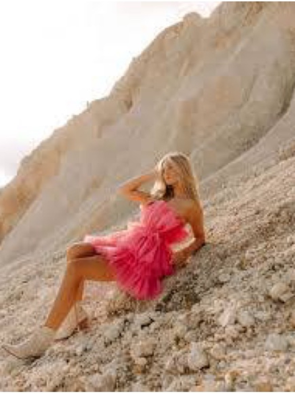 NWT Altar'd State Daria Strapless Tiered Tulle Dress Hot Pink XS